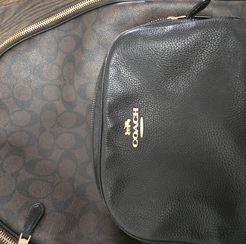 Coach Black and Brown Leather Backpack